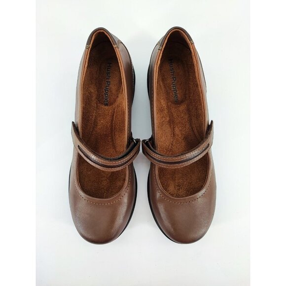 Hush Puppies Women Epic Brown Mary Jane Leather Loafer Shoes Size 7.5 Wide Large - Picture 4 of 8